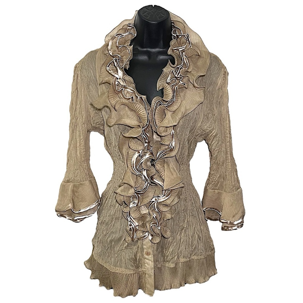 Daniel Tan Sheer Ruffle Button down Blouse